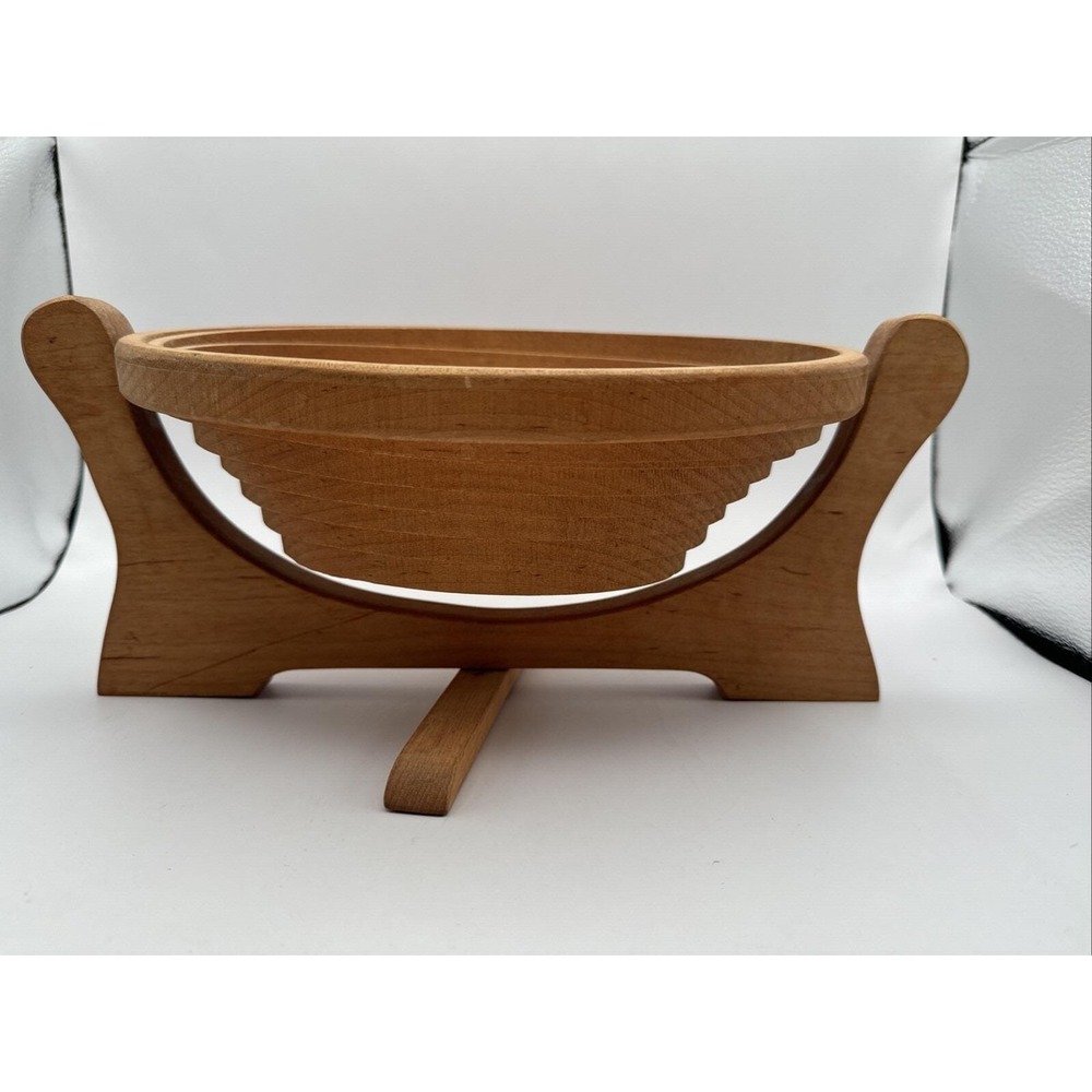 H Gerein Wood Collapsible Basket Fruit‎ Bowl Oval Shape BC Canada Signed